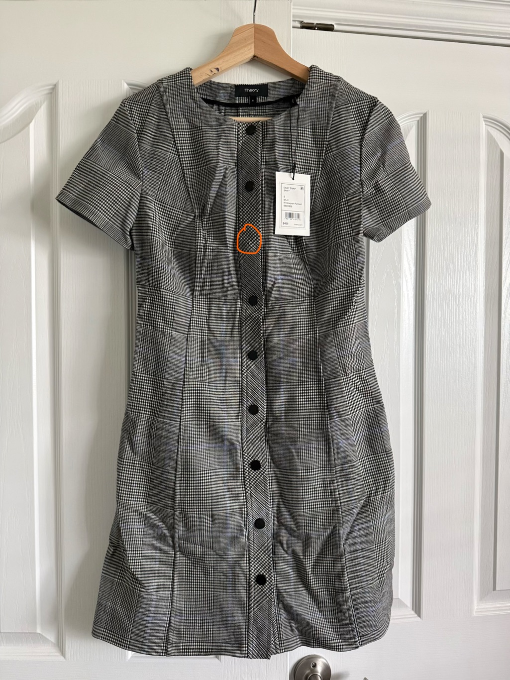Nwt Theory Easy Snap Shift Plaid Wool Dress Size S Msrp $455